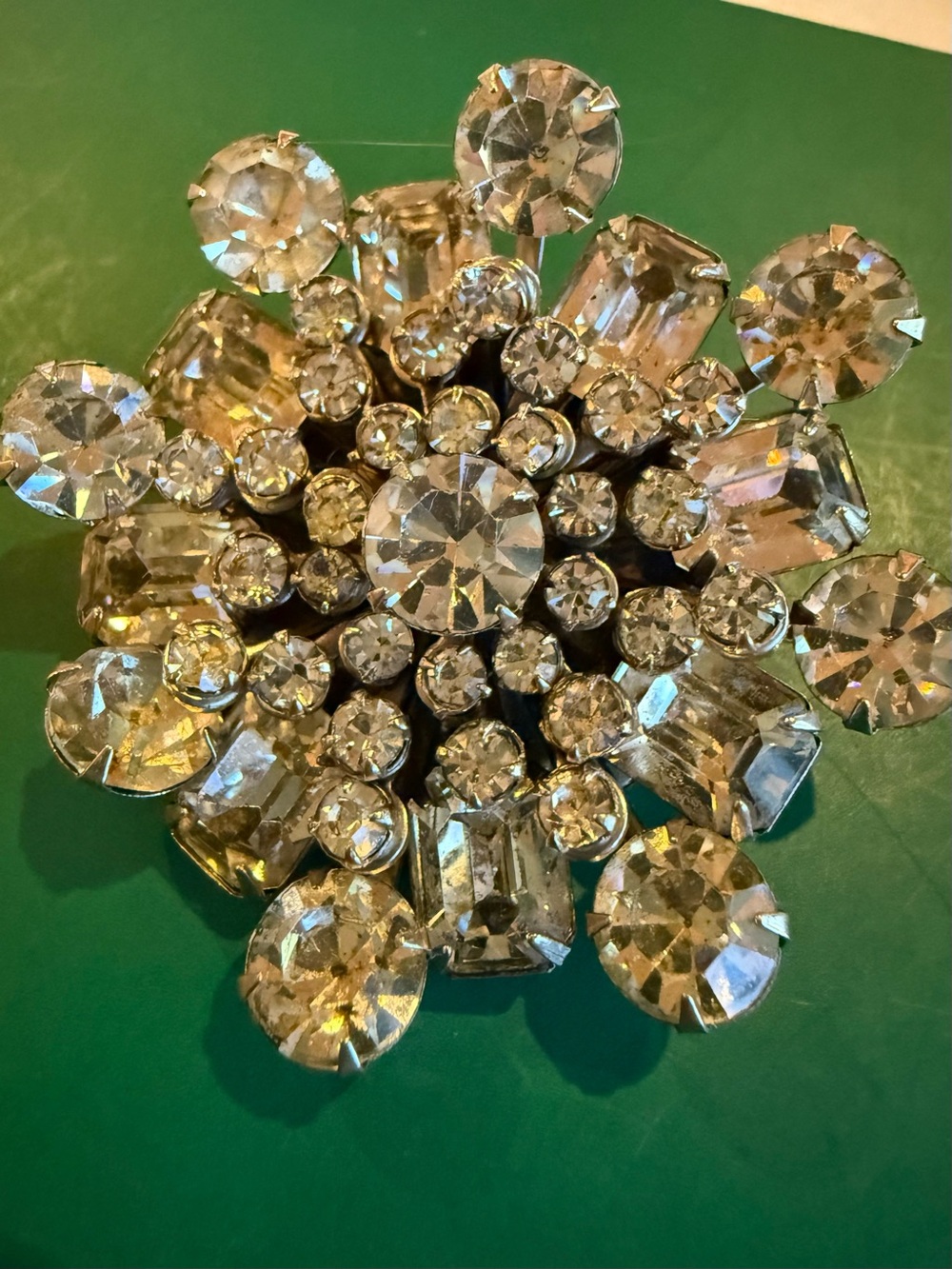 Vintage Signed Kramer of New York Clear Rhinestone Cluster Brooch Pin Mid-Centur